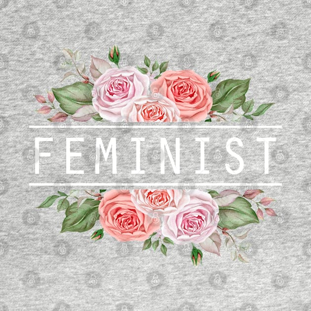 Feminist White Floral Flowers Roses Leaves by TheBlackCatprints